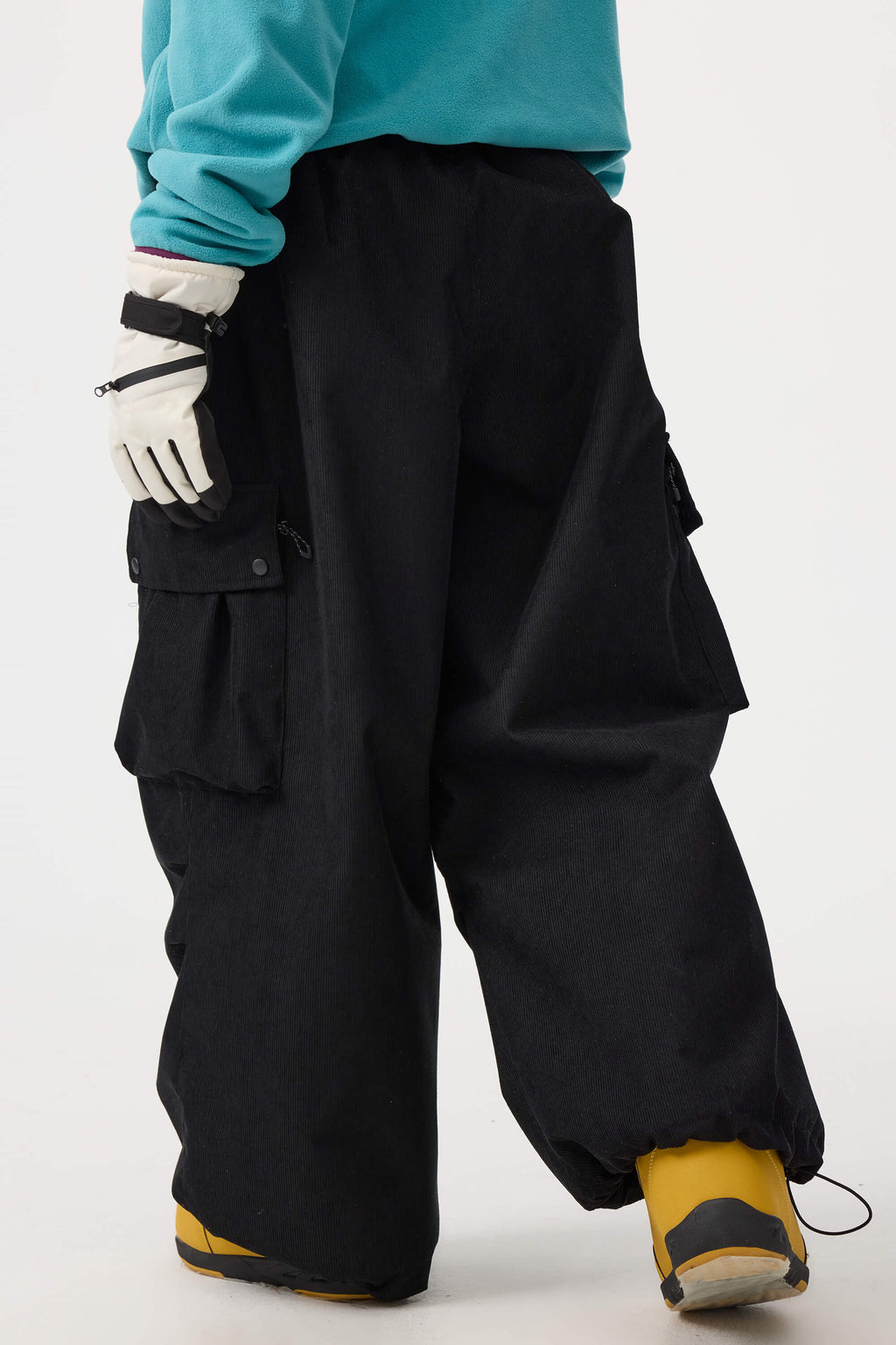 Women's Olive Green Baggy Structured Ski Pants Corduroy Snow Pants