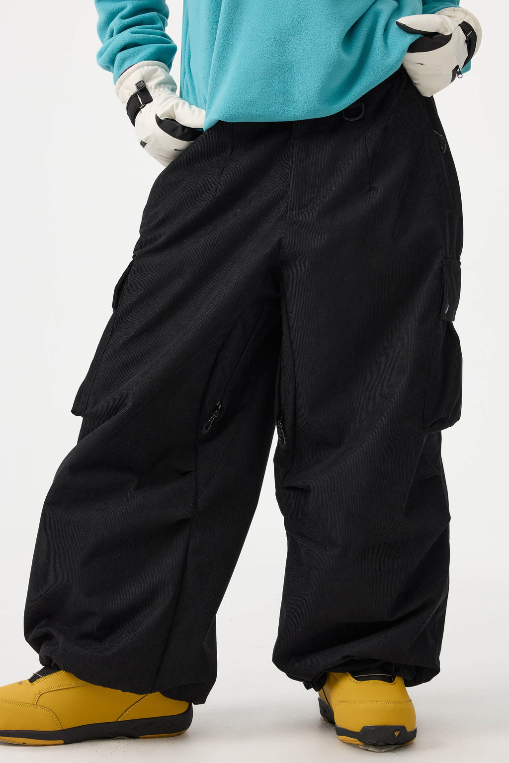 Women's Off White Baggy Structured Ski Pants Corduroy Snow Pants