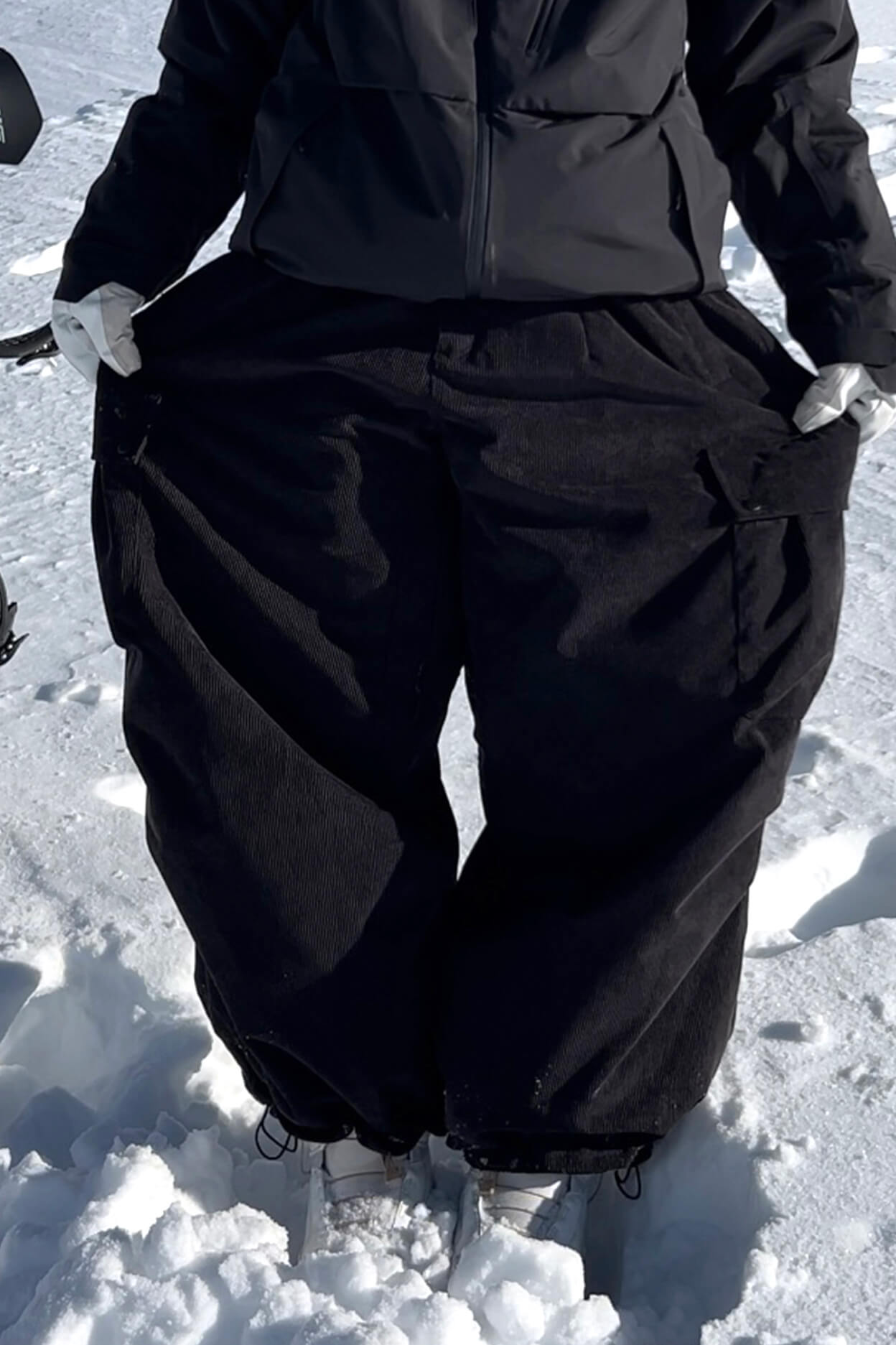 Women's Black Baggy Structured Ski Pants Corduroy Snow Pants Main image
