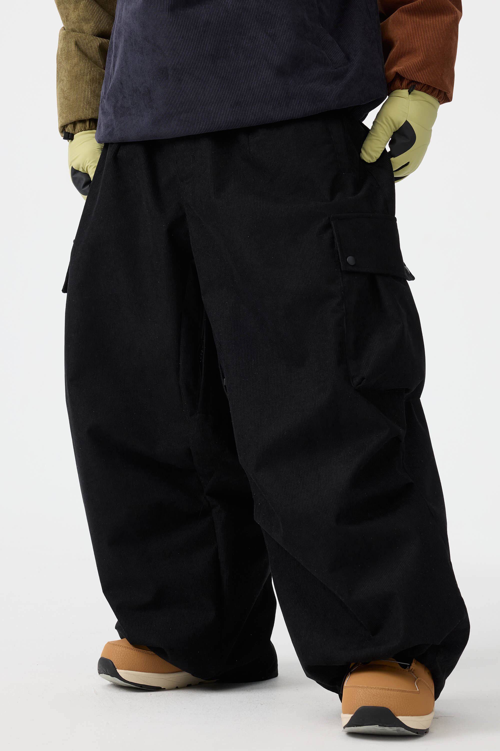 Men's Black Baggy Structured Ski Pants Corduroy Snow Pants Main image