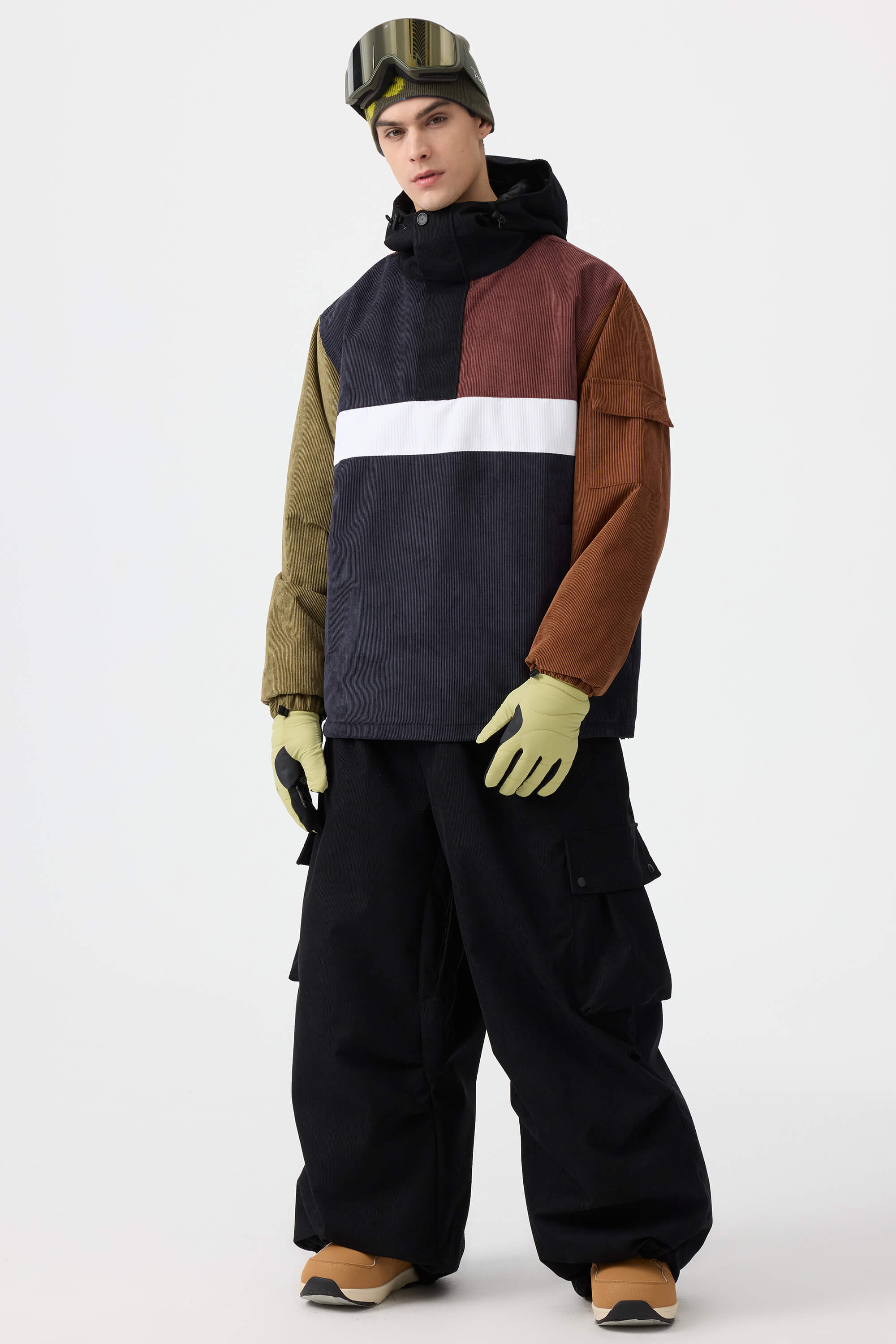 Men's Black Baggy Structured Ski Pants Corduroy Snow Pants