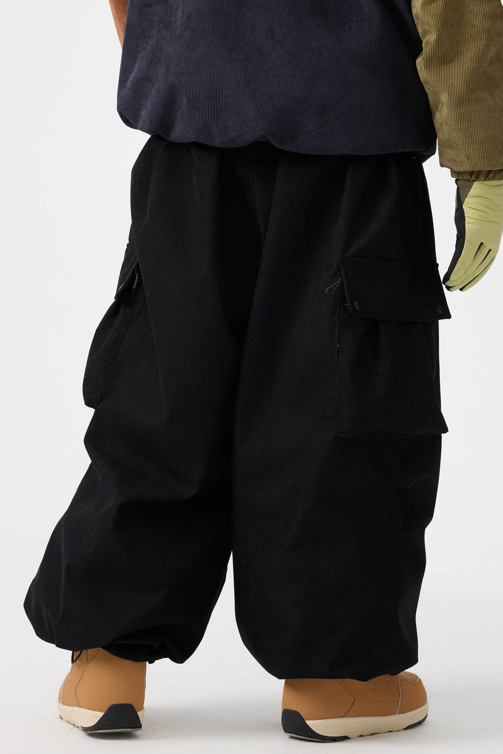Men's Black Baggy Structured Ski Pants Corduroy Snow Pants
