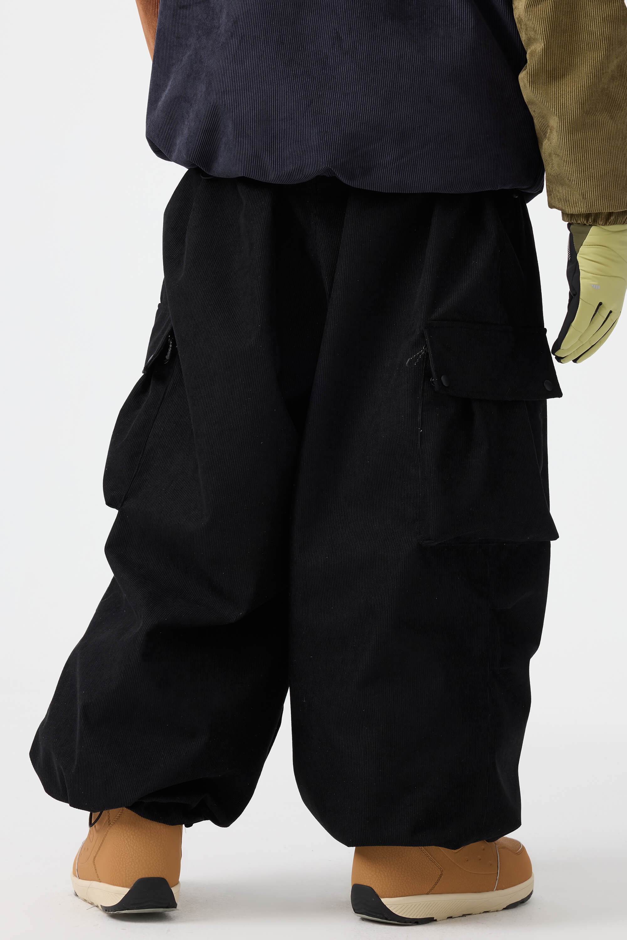 Men's Black Baggy Structured Ski Pants Corduroy Snow Pants