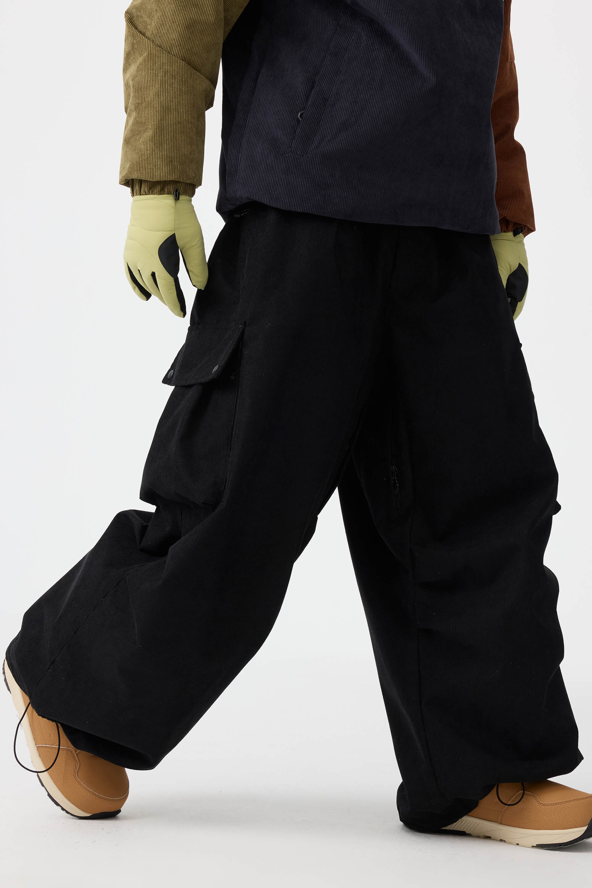 Men's Black Baggy Structured Ski Pants Corduroy Snow Pants