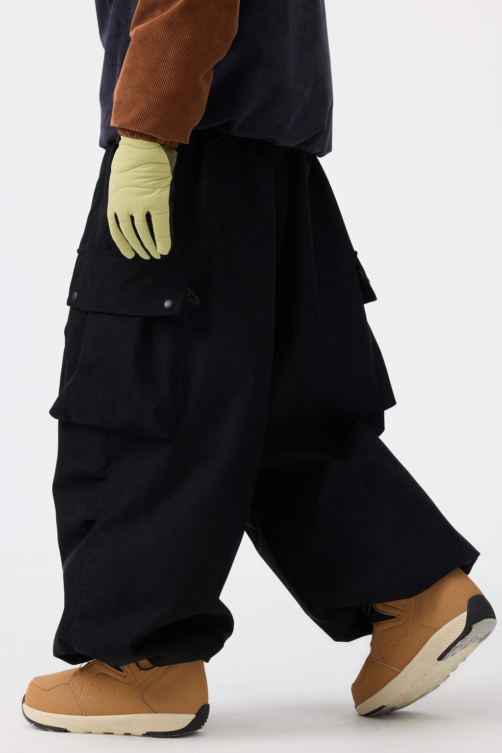 Men's Black Baggy Structured Ski Pants Corduroy Snow Pants