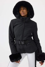 Women's Orange 3D-Cut Faux Fur Stretch Insulated Ski Jacket Snow Jacket