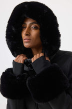 Women's Magenta 3D-Cut Faux Fur Stretch Insulated Ski Jacket Snow Jacket
