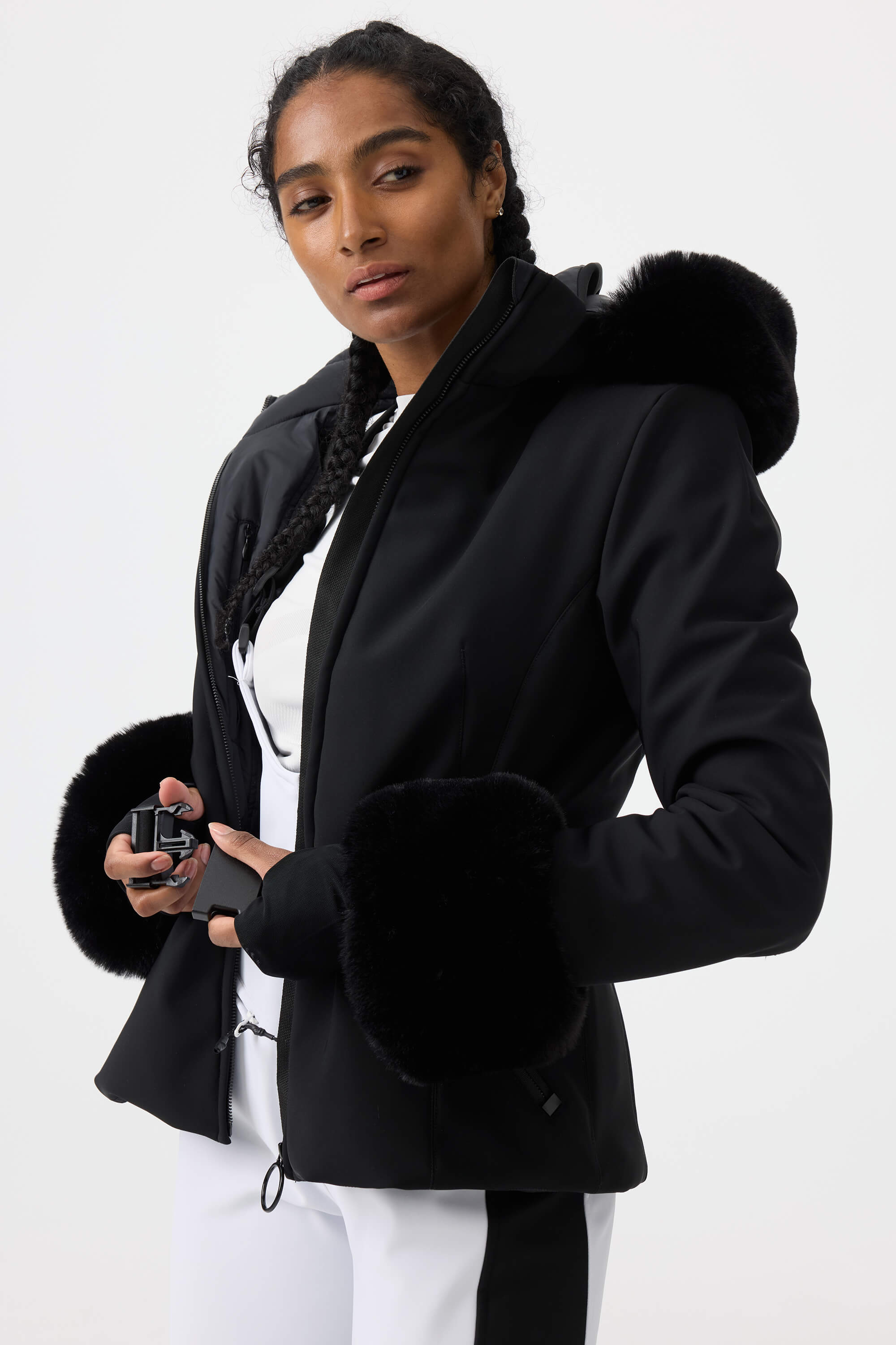 Women's Orange 3D-Cut Faux Fur Stretch Insulated Ski Jacket Snow Jacket