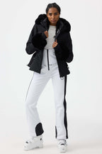 Women's White 3D-Cut Faux Fur Stretch Insulated Ski Jacket Snow Jacket