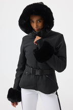 Women's Magenta 3D-Cut Faux Fur Stretch Insulated Ski Jacket Snow Jacket