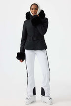 Women's Black 3D-Cut Faux Fur Stretch Insulated Ski Jacket Snow Jacket
