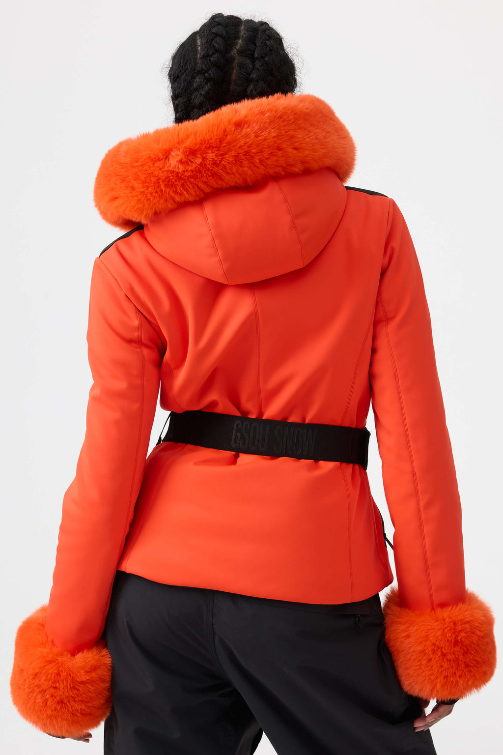 Women's Magenta 3D-Cut Faux Fur Stretch Insulated Ski Jacket Snow Jacket
