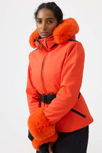 Women's Magenta 3D-Cut Faux Fur Stretch Insulated Ski Jacket Snow Jacket
