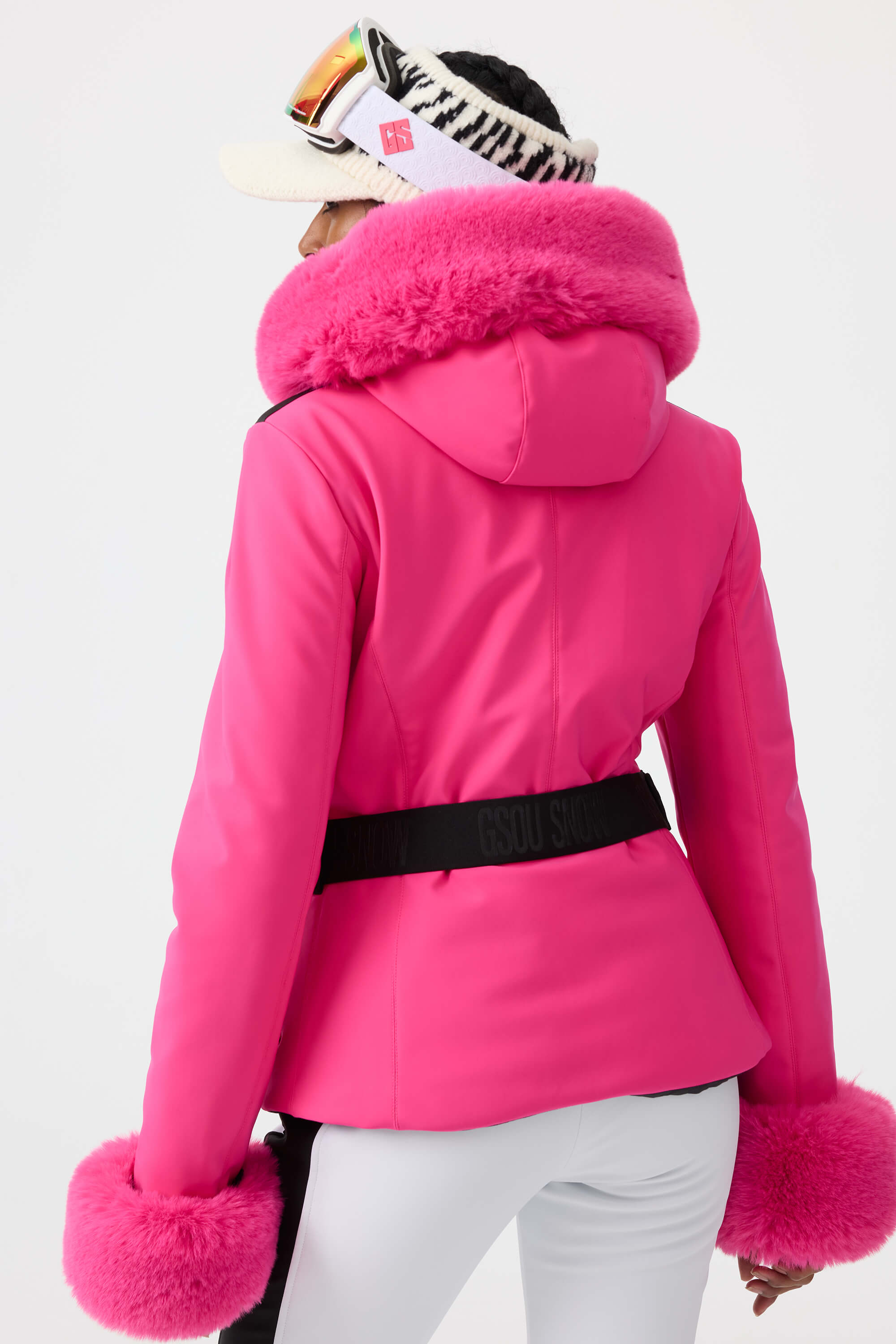 Women's Orange 3D-Cut Faux Fur Stretch Insulated Ski Jacket Snow Jacket