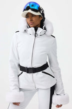 Women's Magenta 3D-Cut Faux Fur Stretch Insulated Ski Jacket Snow Jacket