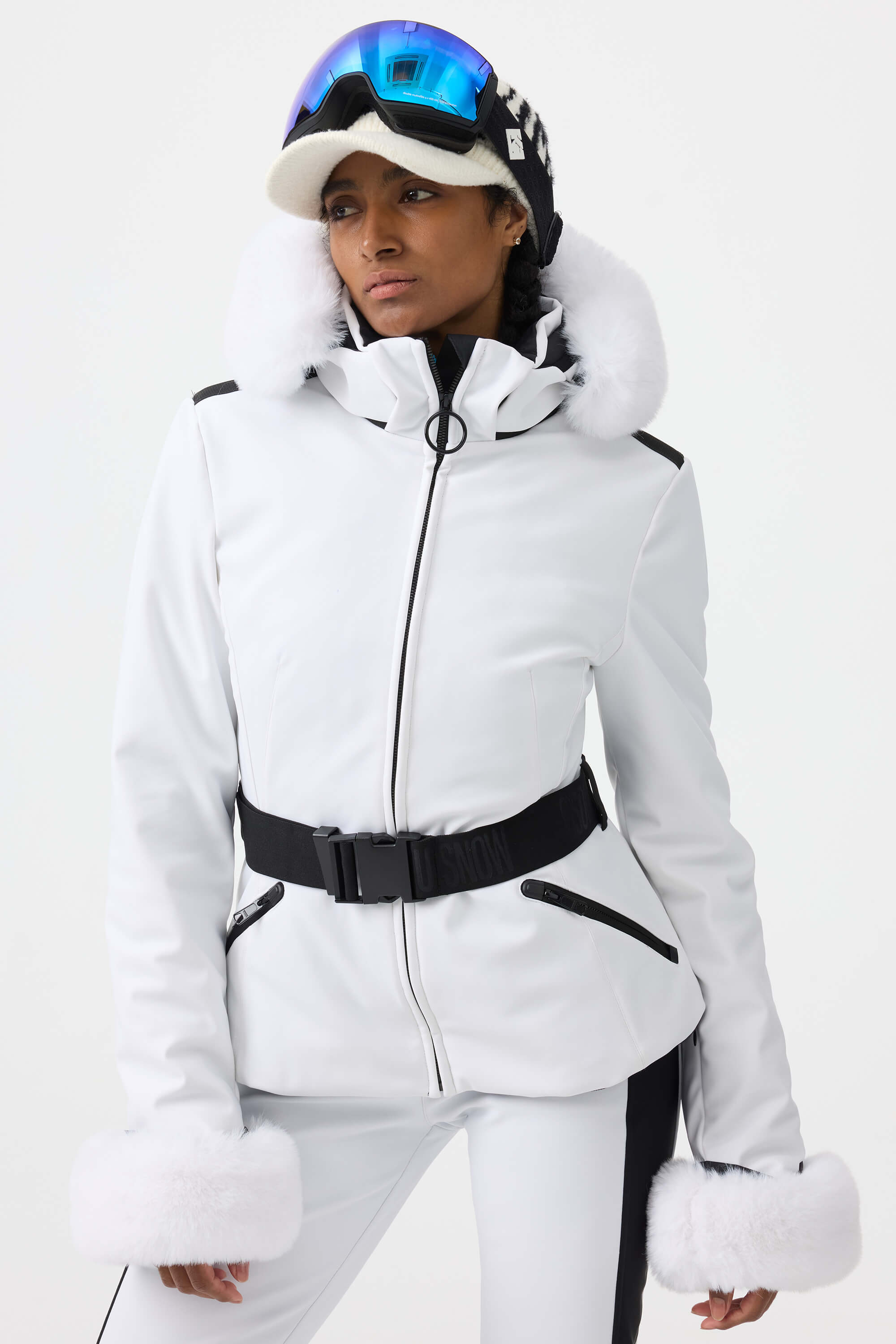 Women's Orange 3D-Cut Faux Fur Stretch Insulated Ski Jacket Snow Jacket