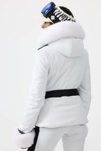 Women's Orange 3D-Cut Faux Fur Stretch Insulated Ski Jacket Snow Jacket