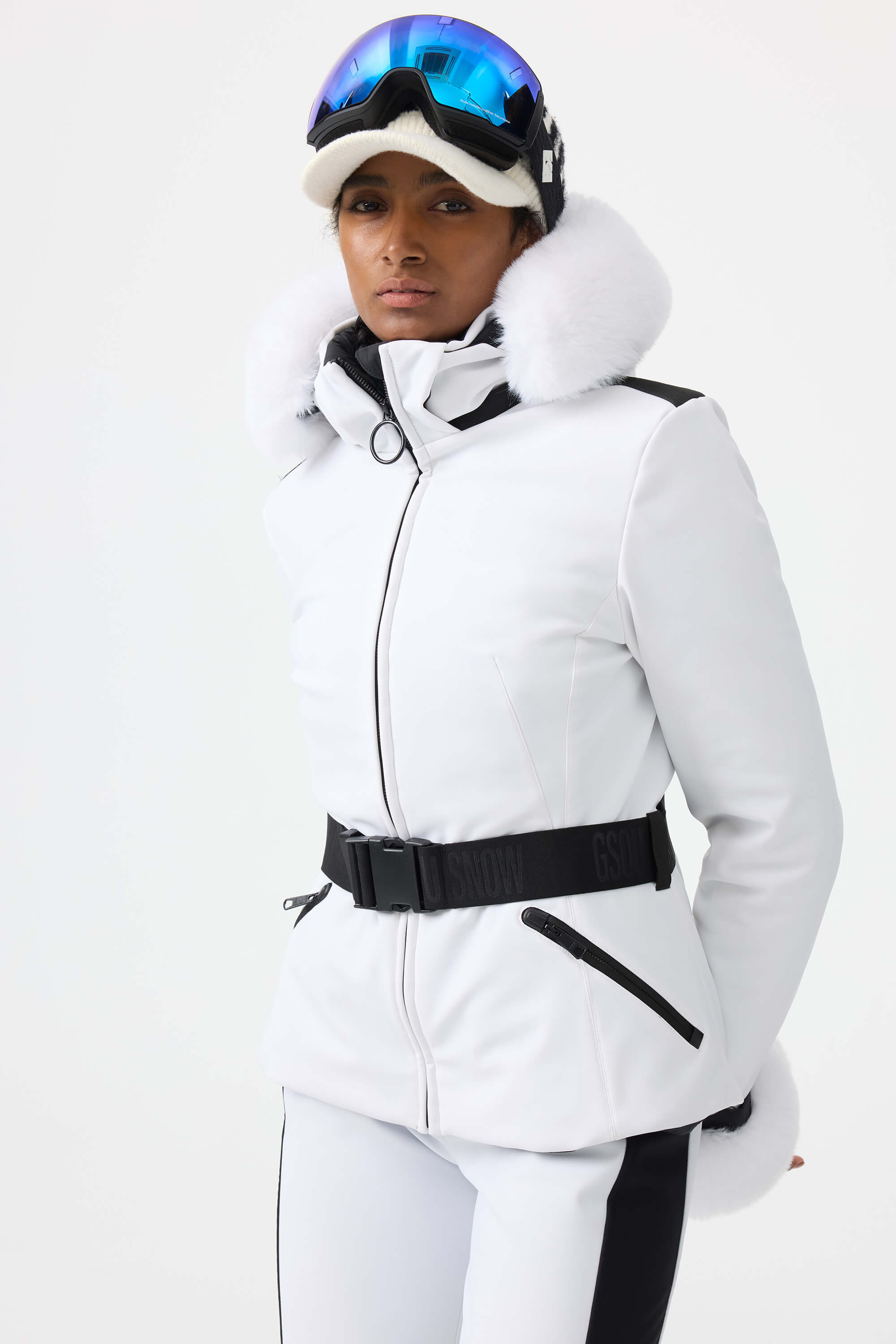 Women's Orange 3D-Cut Faux Fur Stretch Insulated Ski Jacket Snow Jacket