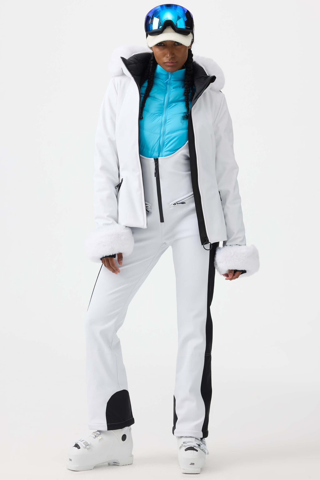 Women's Magenta 3D-Cut Faux Fur Stretch Insulated Ski Jacket Snow Jacket