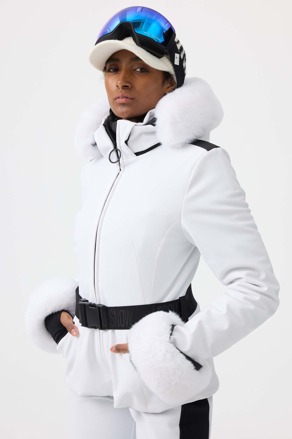 Women's Orange 3D-Cut Faux Fur Stretch Insulated Ski Jacket Snow Jacket