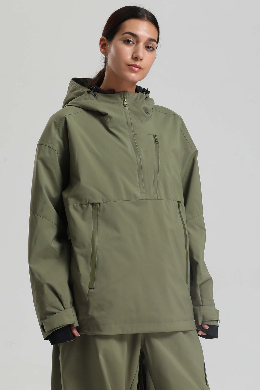 Women's Army Green Side-Zip Vented Ski Anorak Fully-Sealed Insulated Snow Anorak