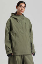 Women's Army Green Side-Zip Vented Ski Anorak Fully-Sealed Insulated Snow Anorak