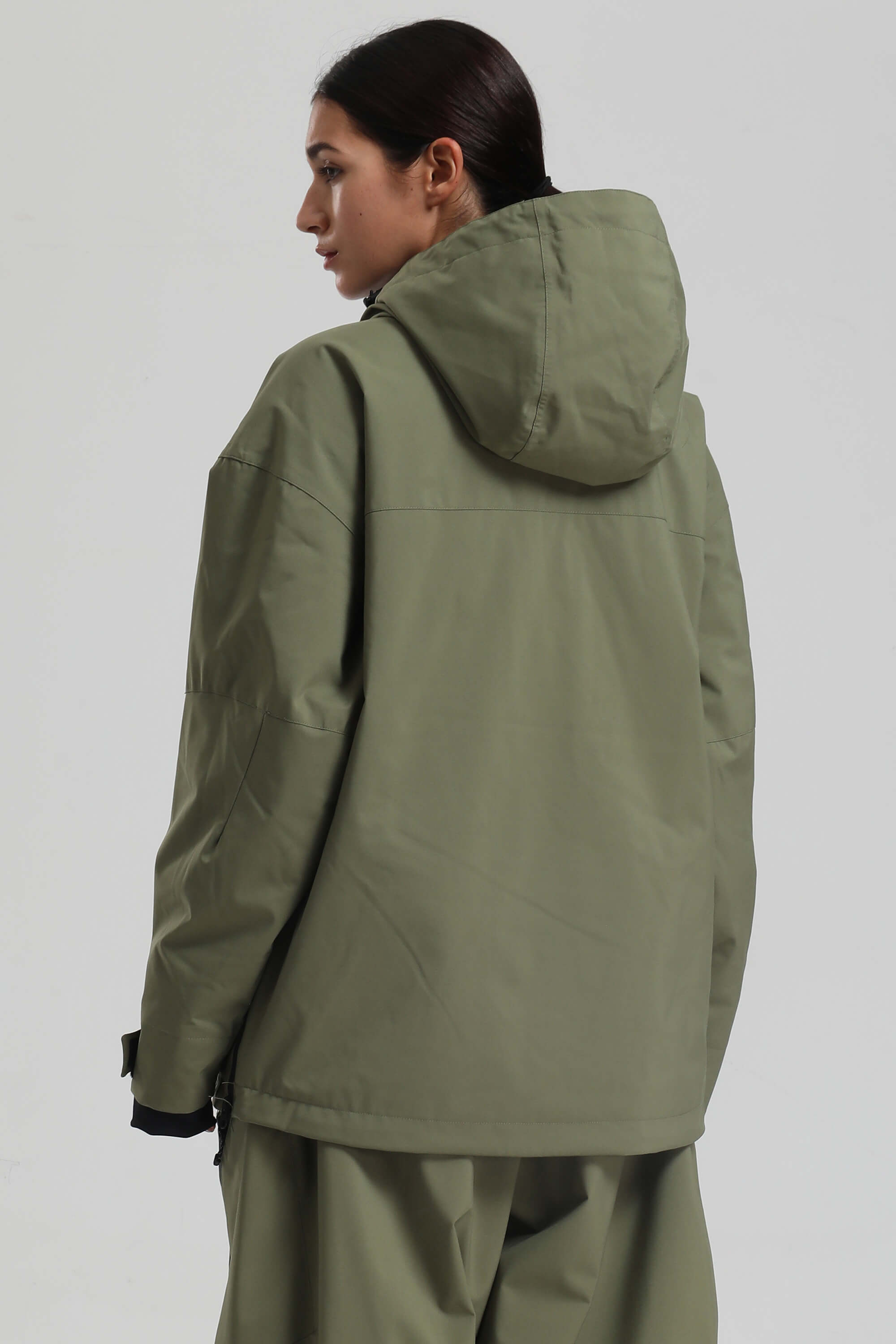 Women's Army Green Side-Zip Vented Ski Anorak Fully-Sealed Insulated Snow Anorak