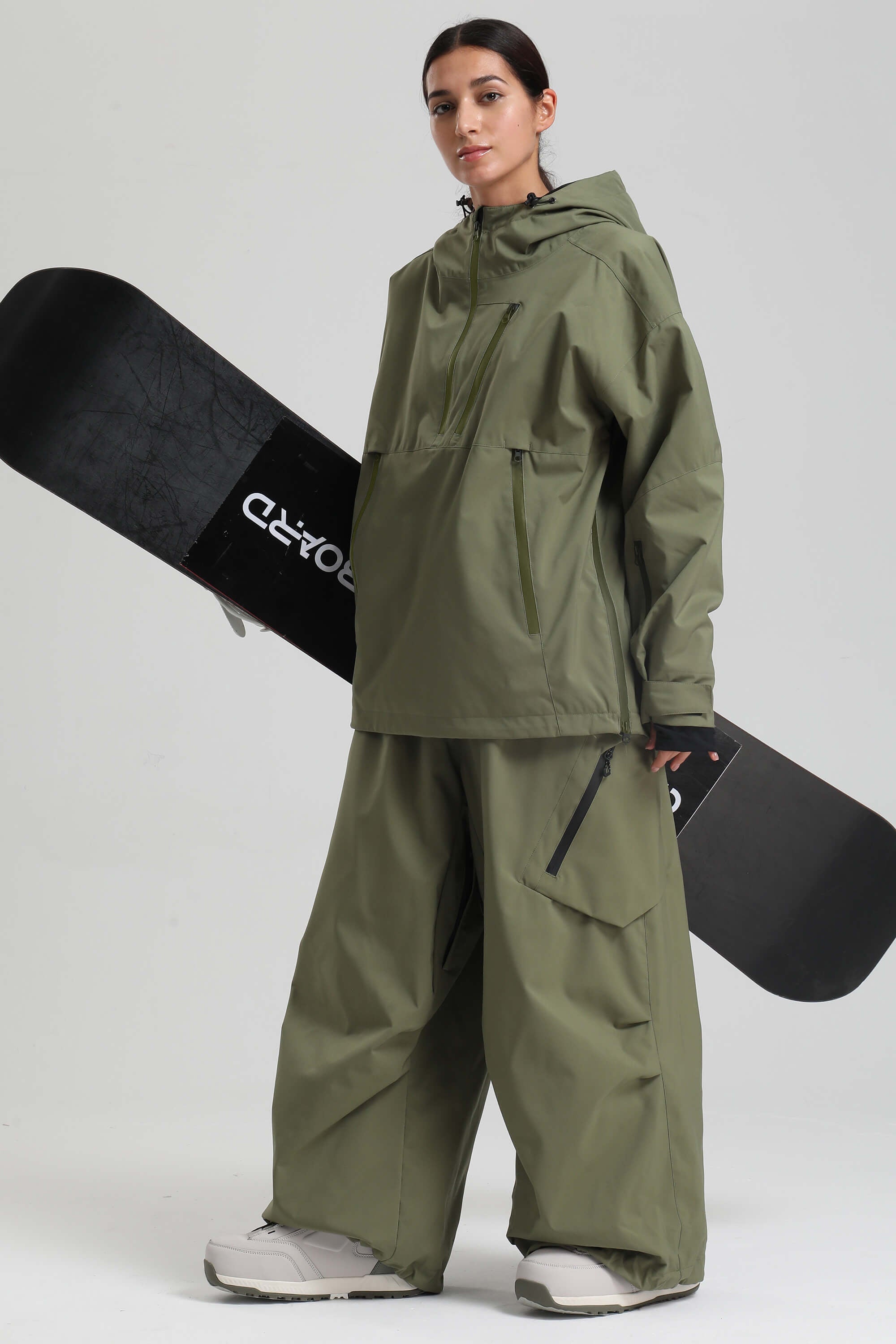 Women's Army Green Side-Zip Vented Ski Anorak Fully-Sealed Insulated Snow Anorak
