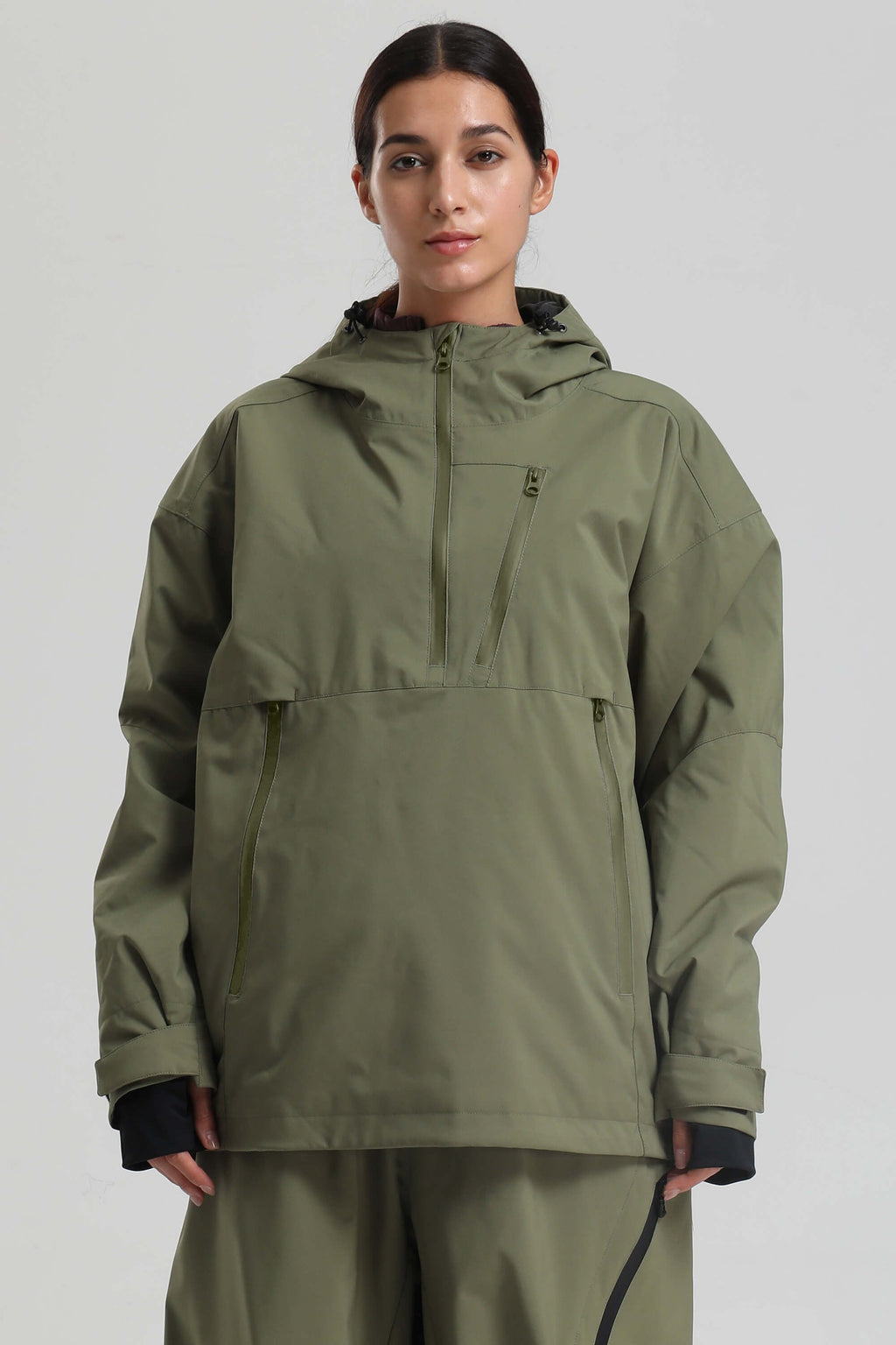 Women's Army Green Side-Zip Vented Ski Anorak Fully-Sealed Insulated Snow Anorak