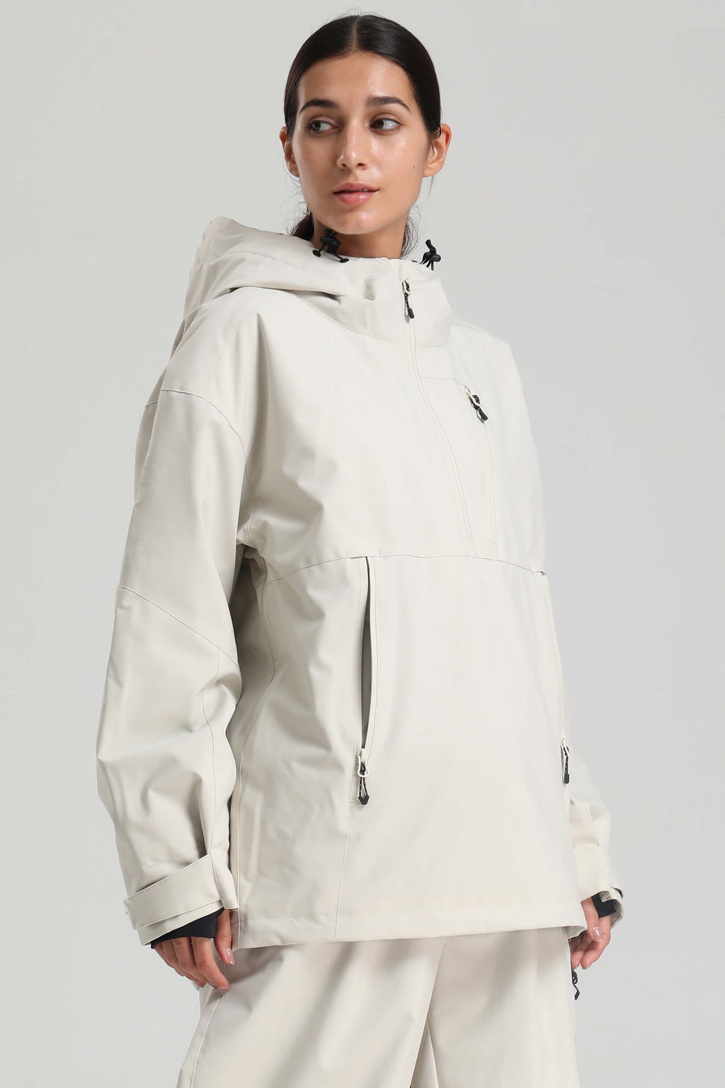 Women's Black Side-Zip Vented Ski Anorak Fully-Sealed Insulated Snow Anorak