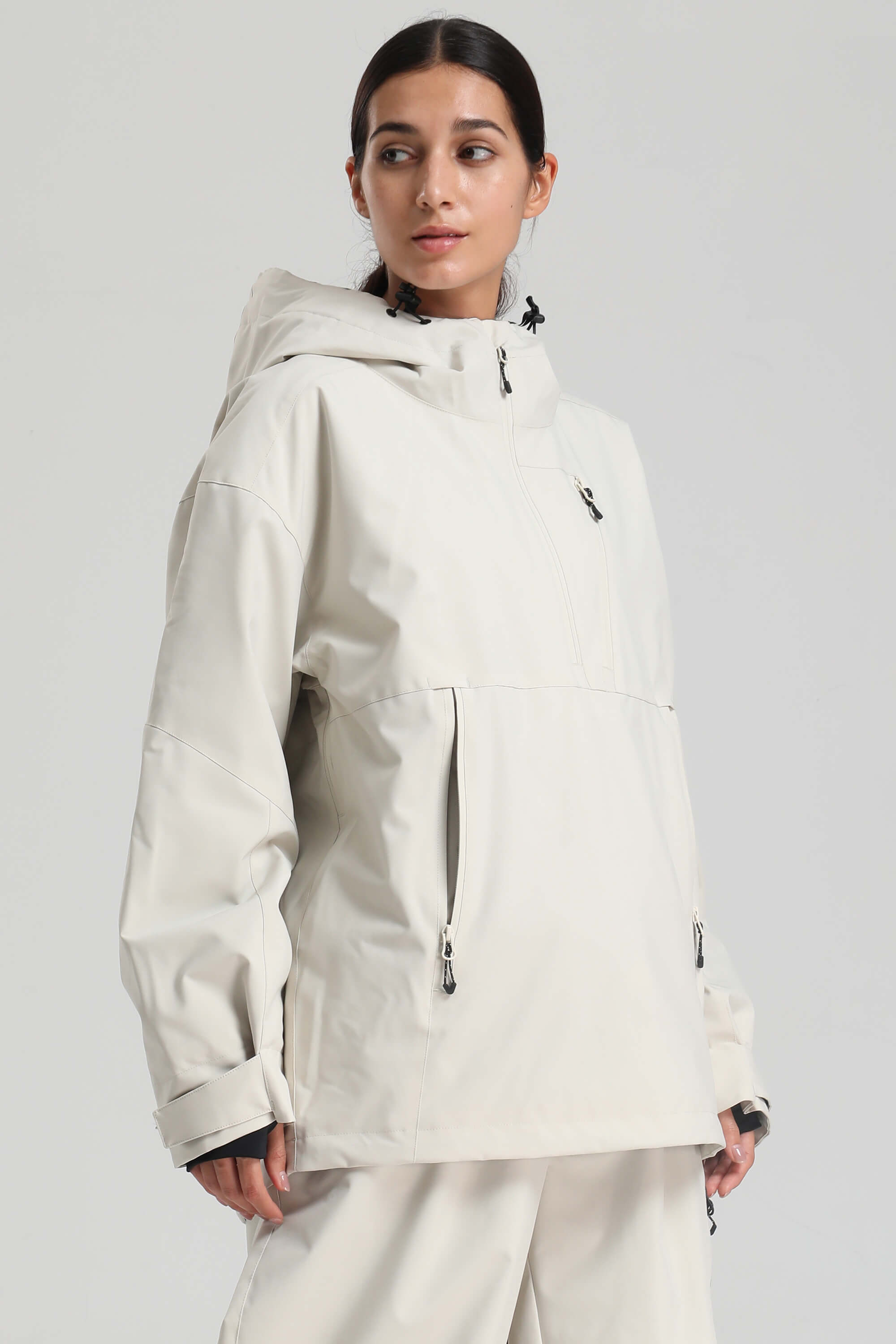 Women's Black Side-Zip Vented Ski Anorak Fully-Sealed Insulated Snow Anorak
