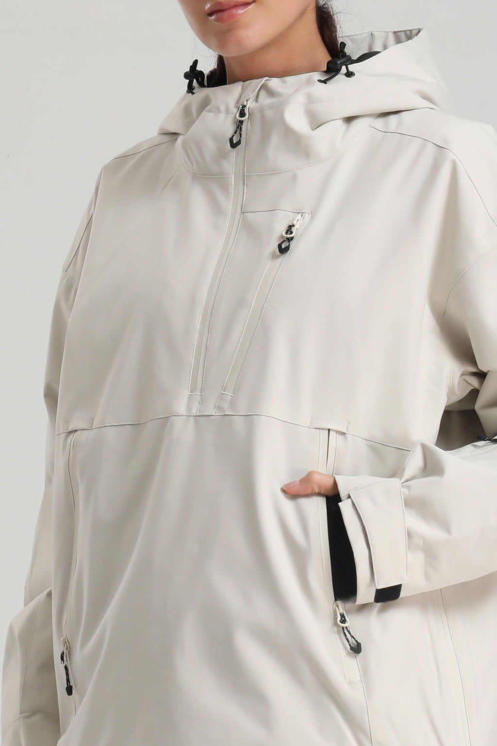 Women's Off White Side-Zip Vented Ski Anorak Fully-Sealed Insulated Snow Anorak