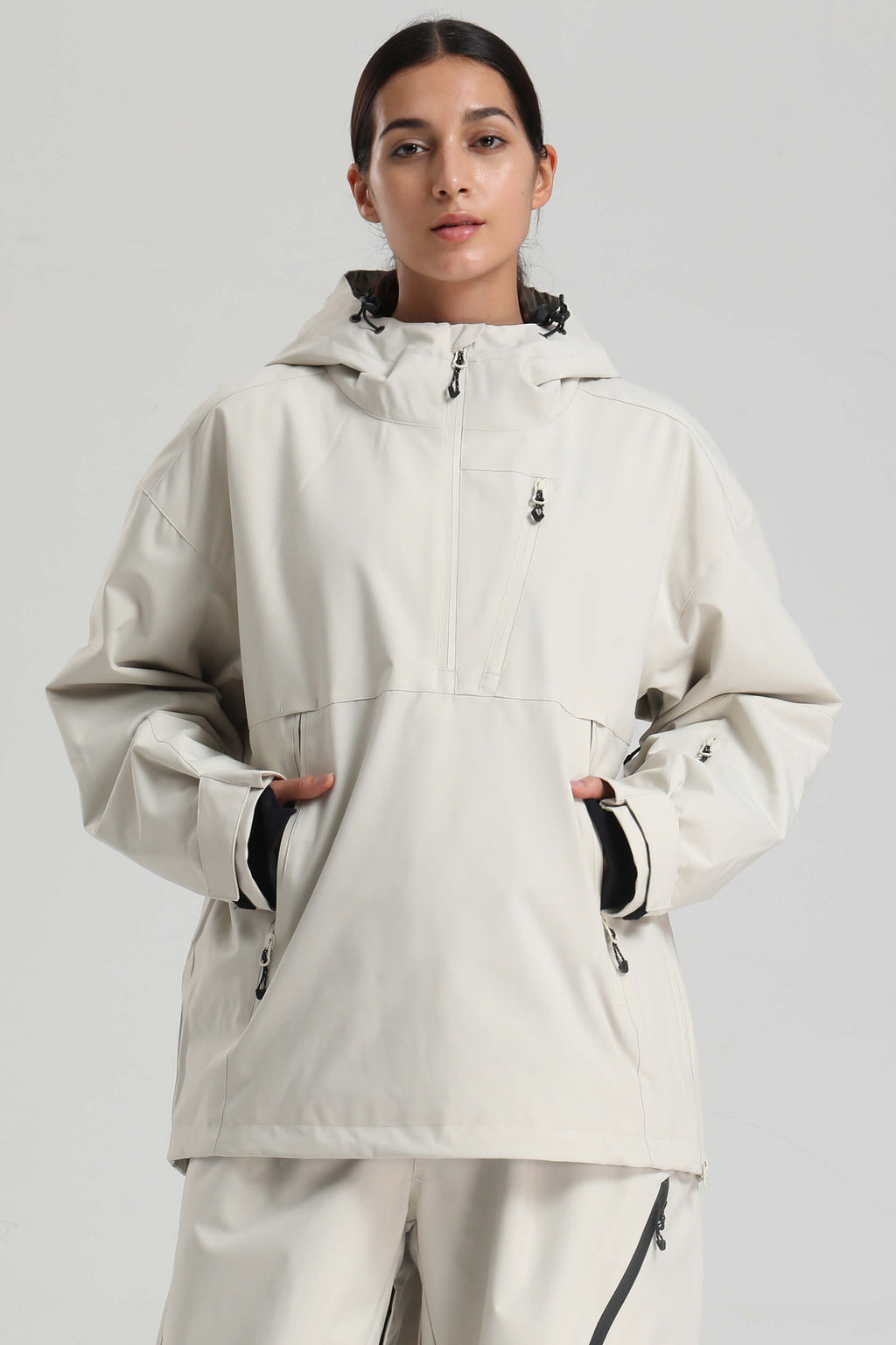 Women's Black Side-Zip Vented Ski Anorak Fully-Sealed Insulated Snow Anorak