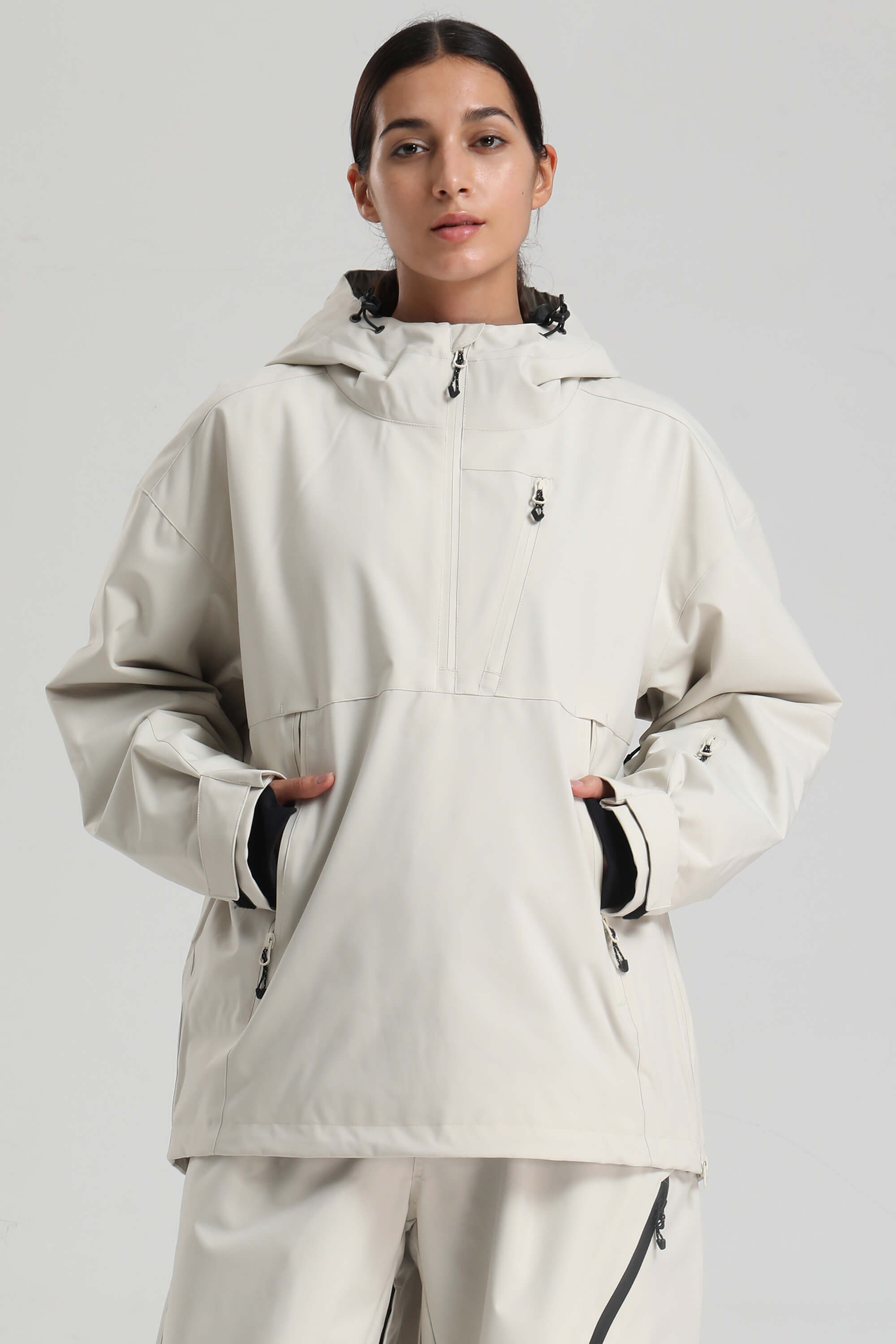 Women's Black Side-Zip Vented Ski Anorak Fully-Sealed Insulated Snow Anorak