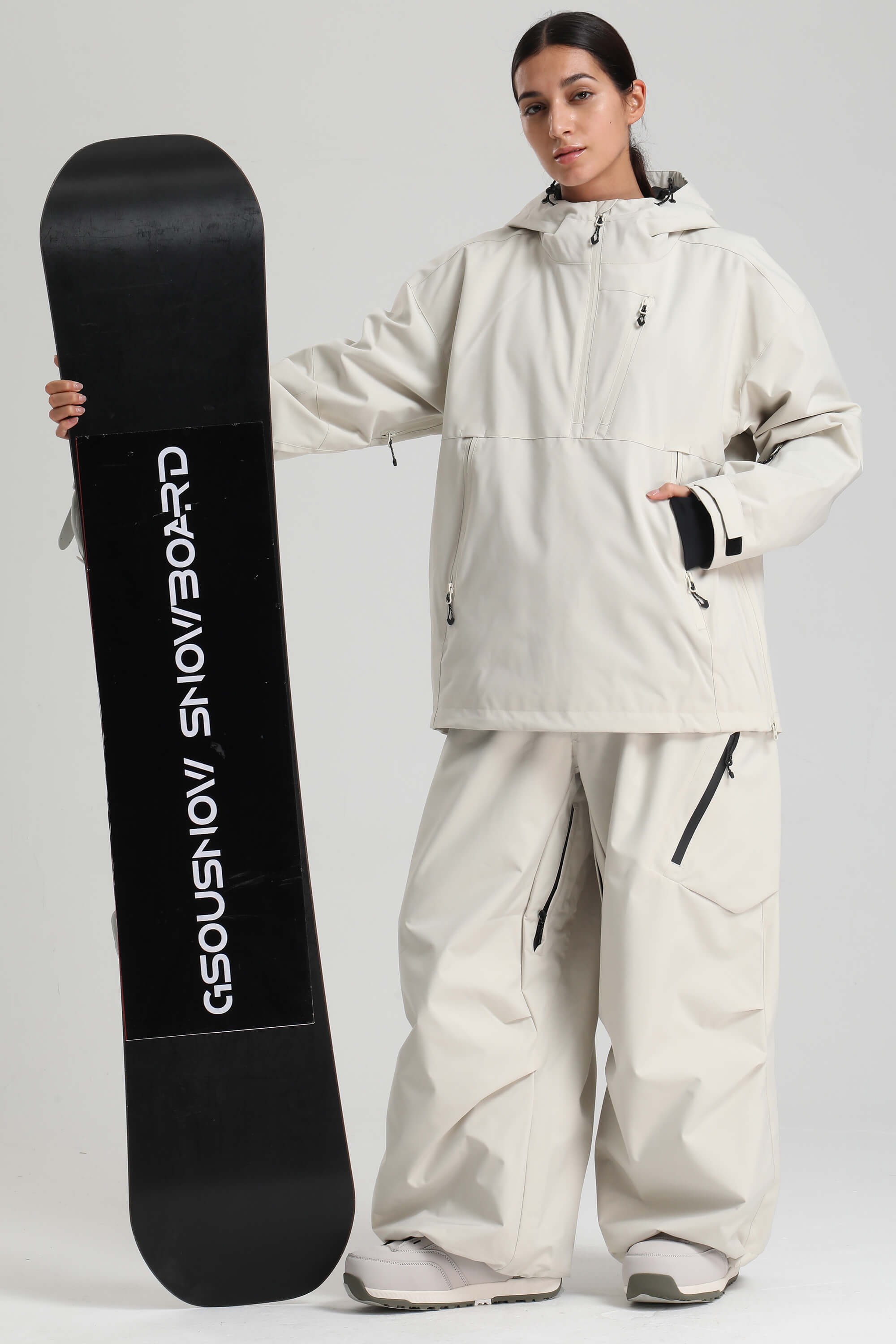 Women's Off White Side-Zip Vented Ski Anorak Fully-Sealed Insulated Snow Anorak