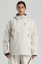 Women's Off White Side-Zip Vented Ski Anorak Fully-Sealed Insulated Snow Anorak