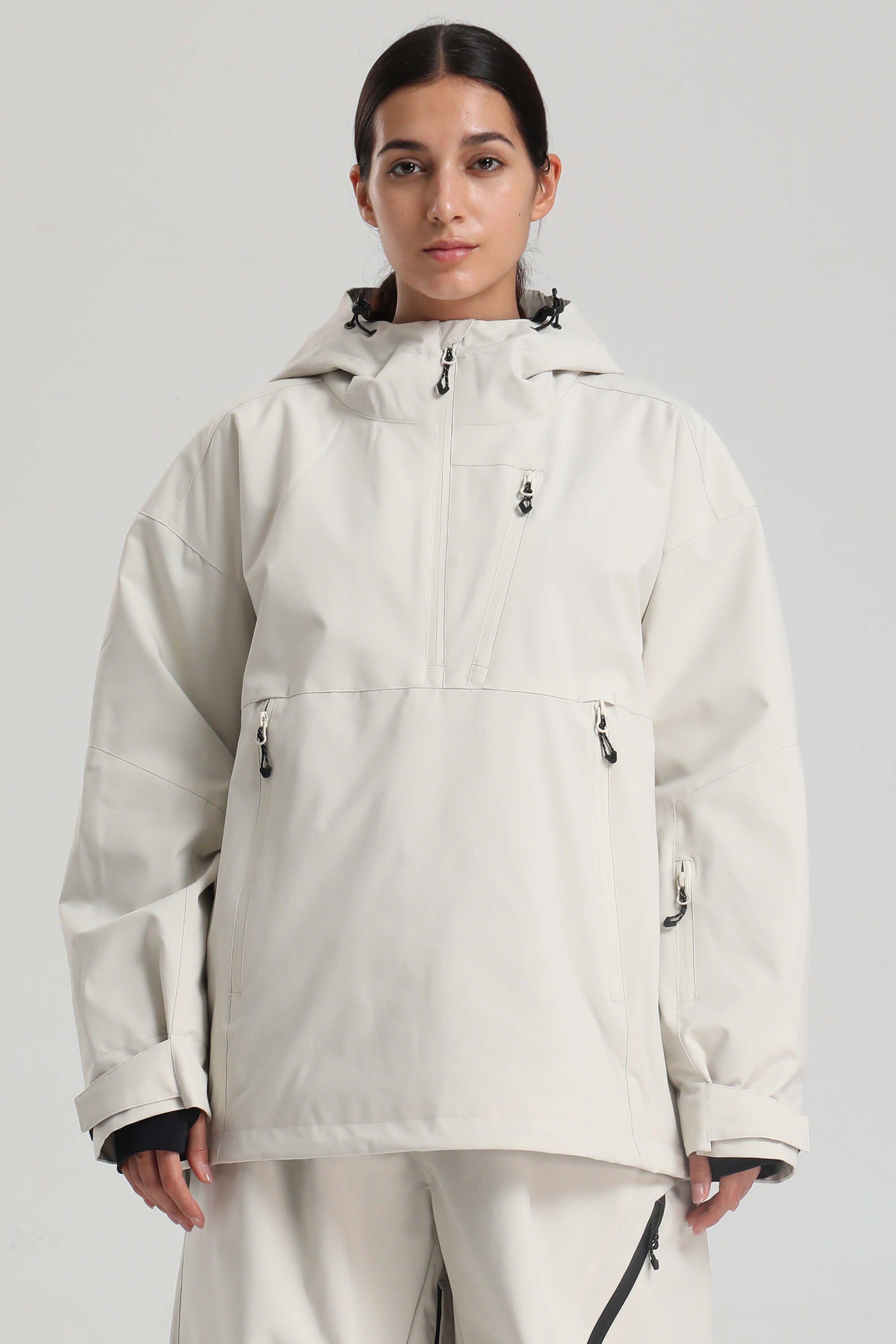 Women's Off White Side-Zip Vented Ski Anorak Fully-Sealed Insulated Snow Anorak