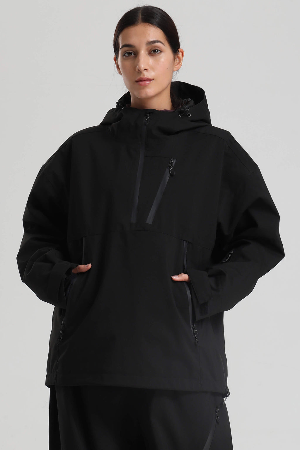 Women's Black Side-Zip Vented Ski Anorak Fully-Sealed Insulated Snow Anorak