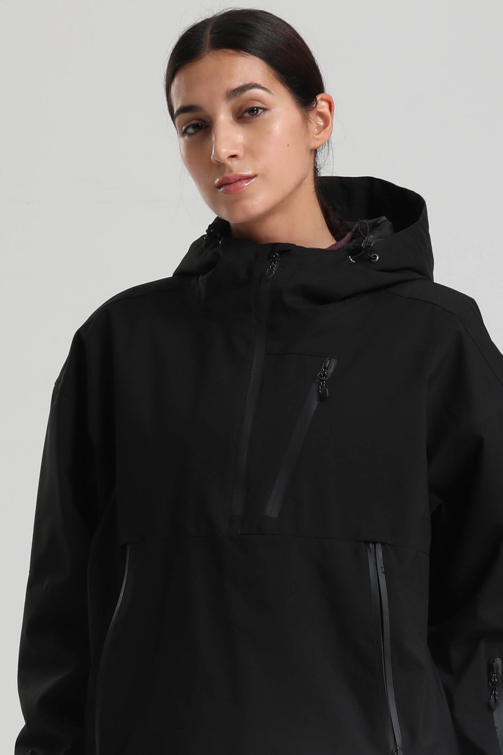 Women's Black Side-Zip Vented Ski Anorak Fully-Sealed Insulated Snow Anorak