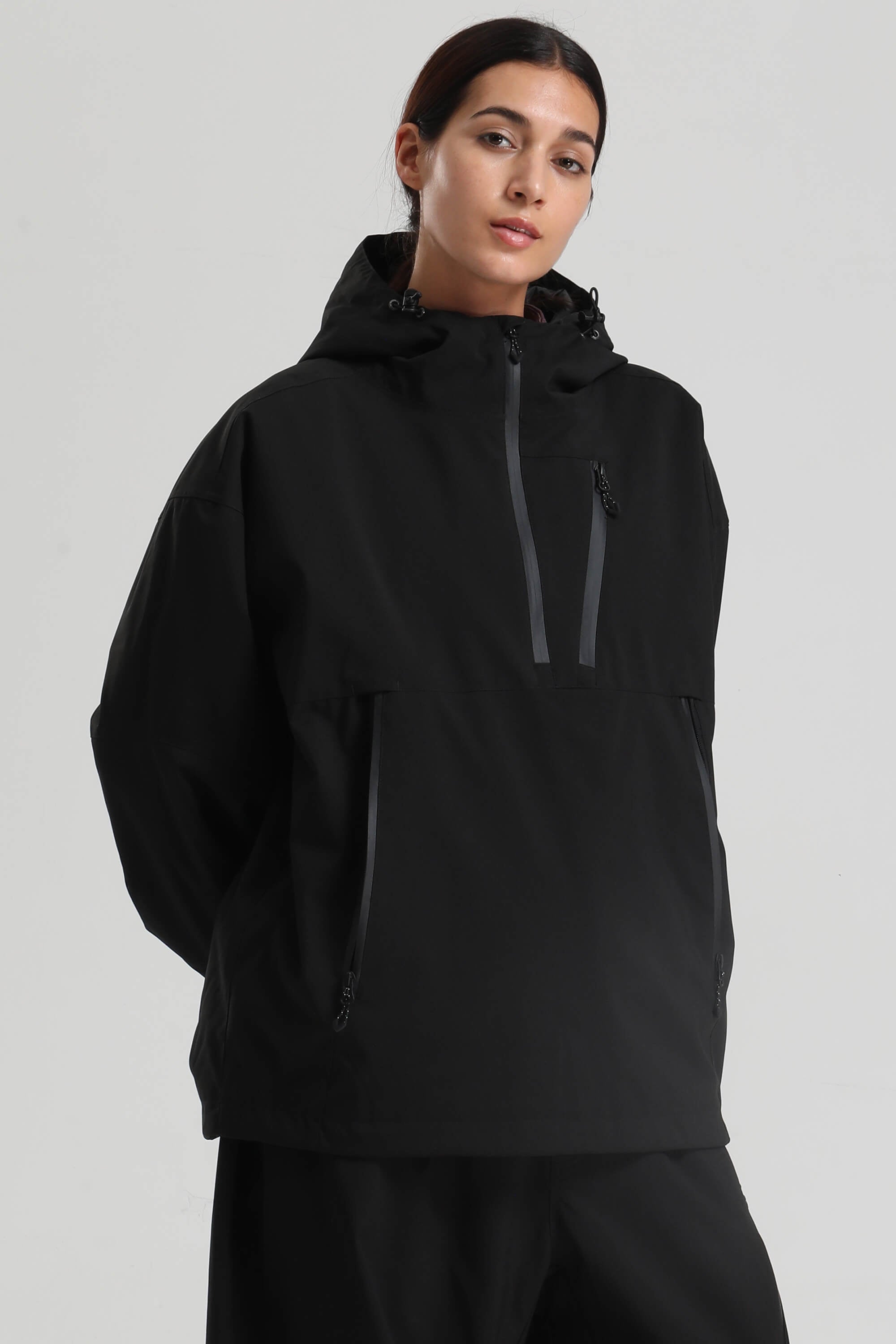 Women's Black Side-Zip Vented Ski Anorak Fully-Sealed Insulated Snow Anorak