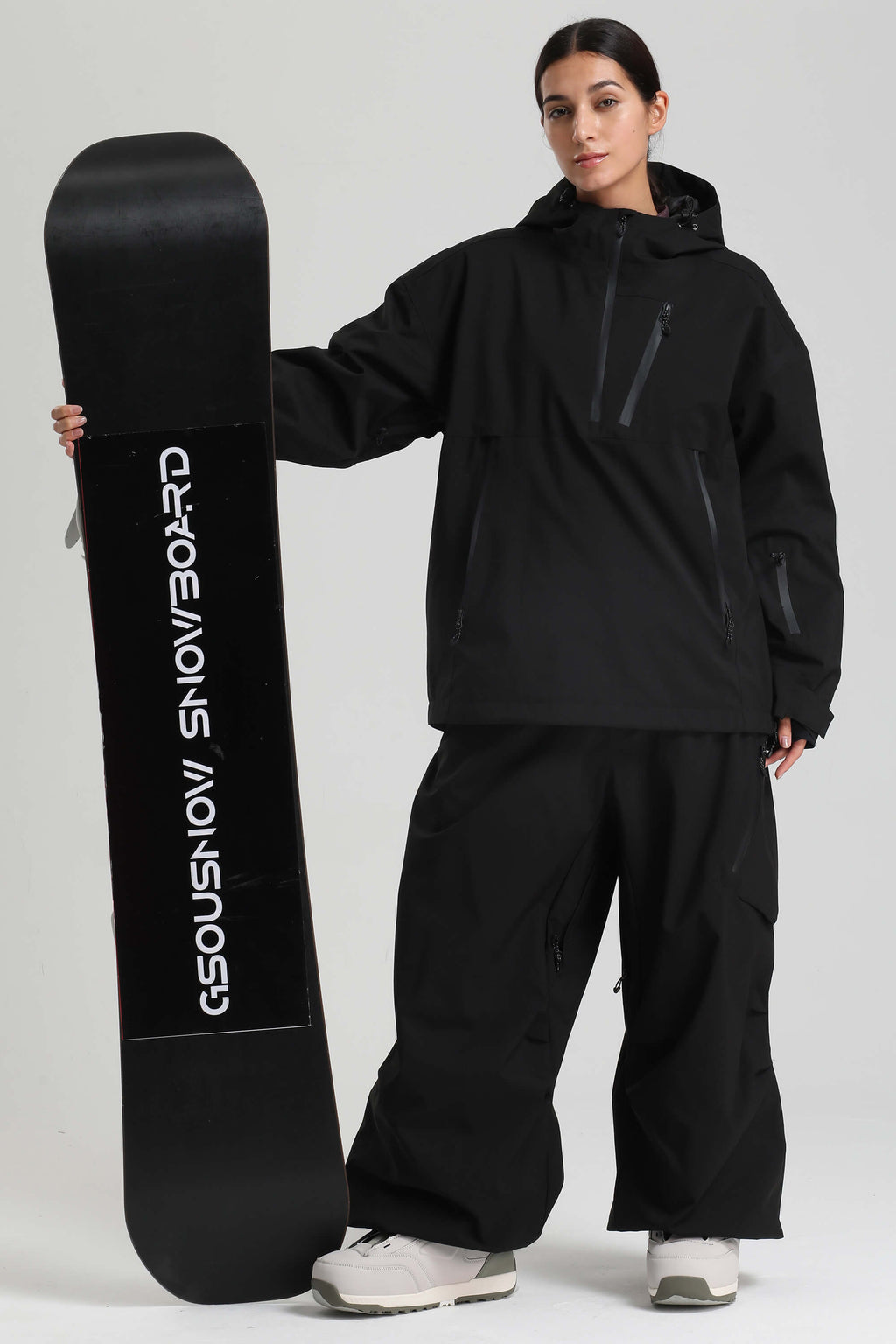 Women's Black Side-Zip Vented Ski Anorak Fully-Sealed Insulated Snow Anorak