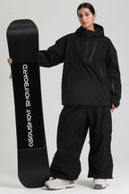 Women's Black Side-Zip Vented Ski Anorak Fully-Sealed Insulated Snow Anorak