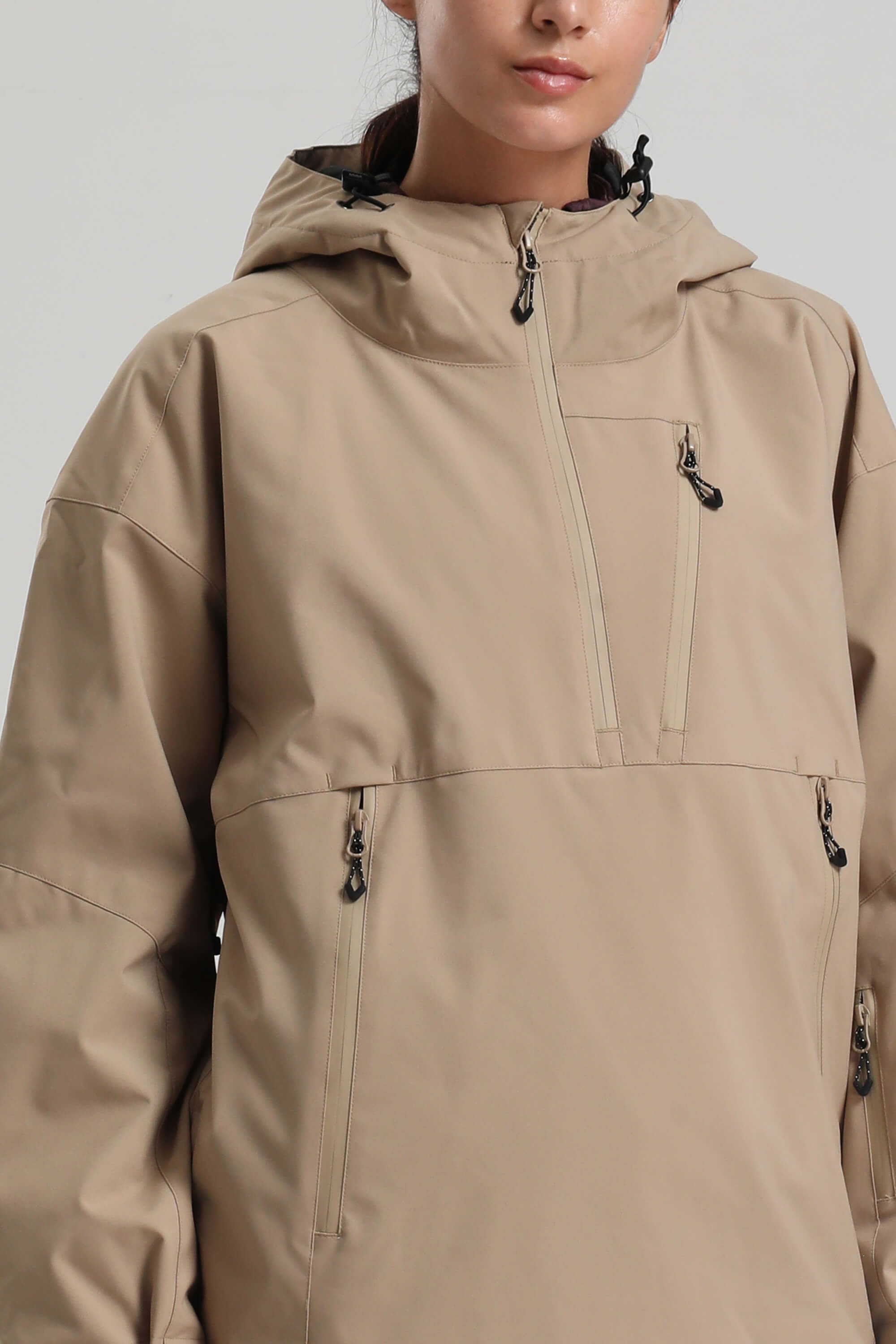 Women's Khaki Side-Zip Vented Ski Anorak Fully-Sealed Insulated Snow Anorak Secondary image