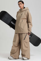 Women's Khaki Side-Zip Vented Ski Anorak Fully-Sealed Insulated Snow Anorak