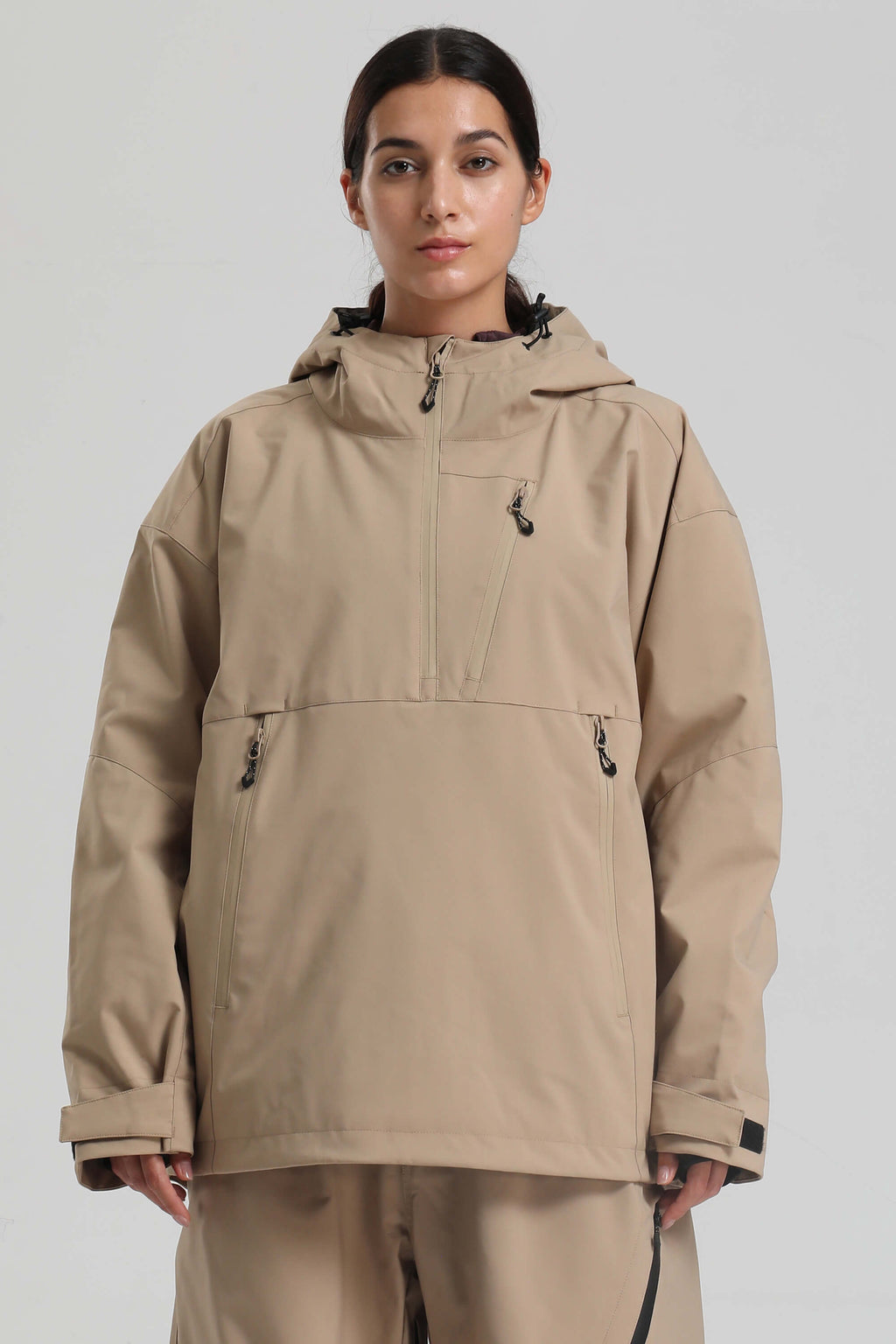 Women's Khaki Side-Zip Vented Ski Anorak Fully-Sealed Insulated Snow Anorak