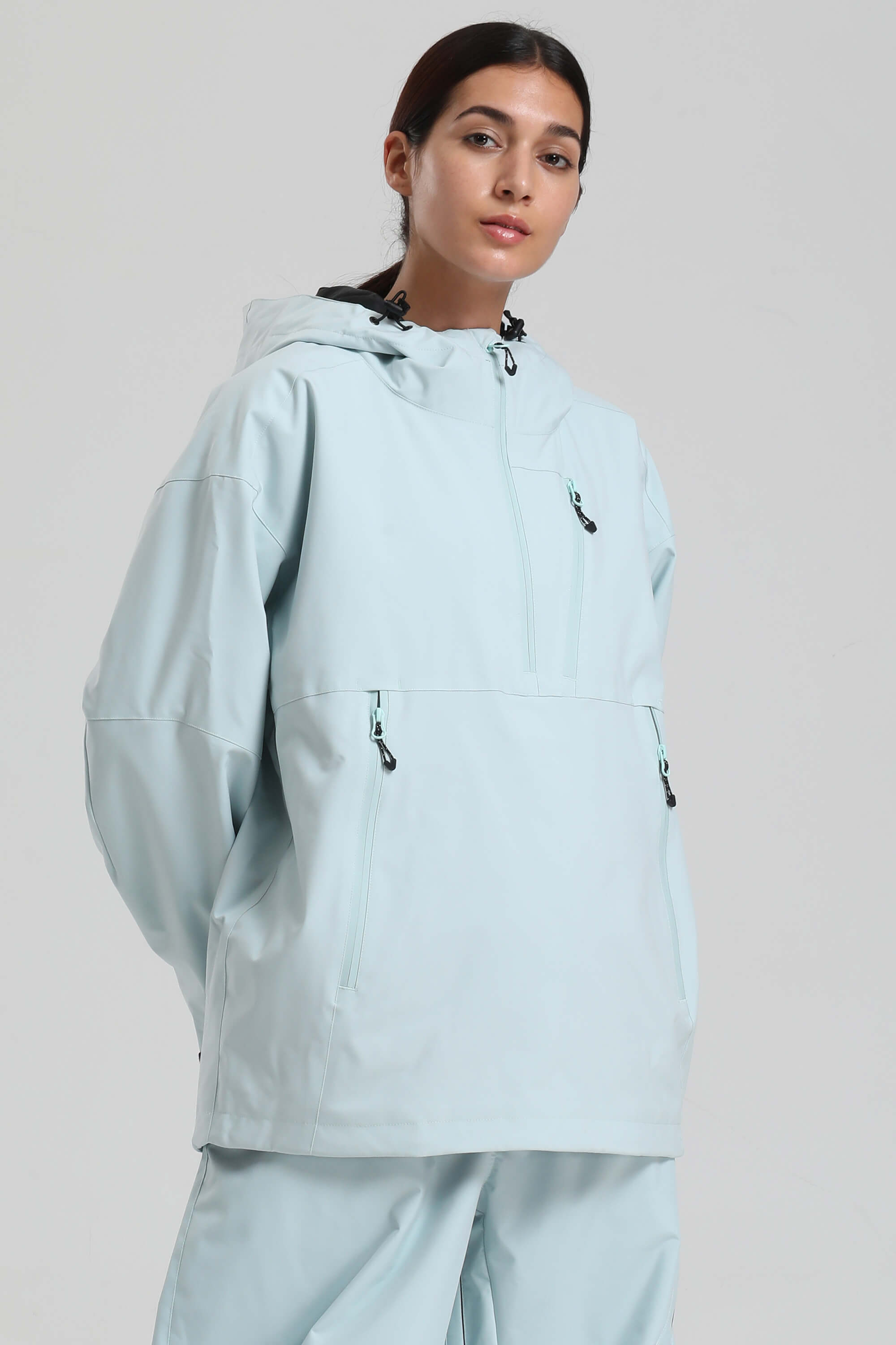 Women's Black Side-Zip Vented Ski Anorak Fully-Sealed Insulated Snow Anorak