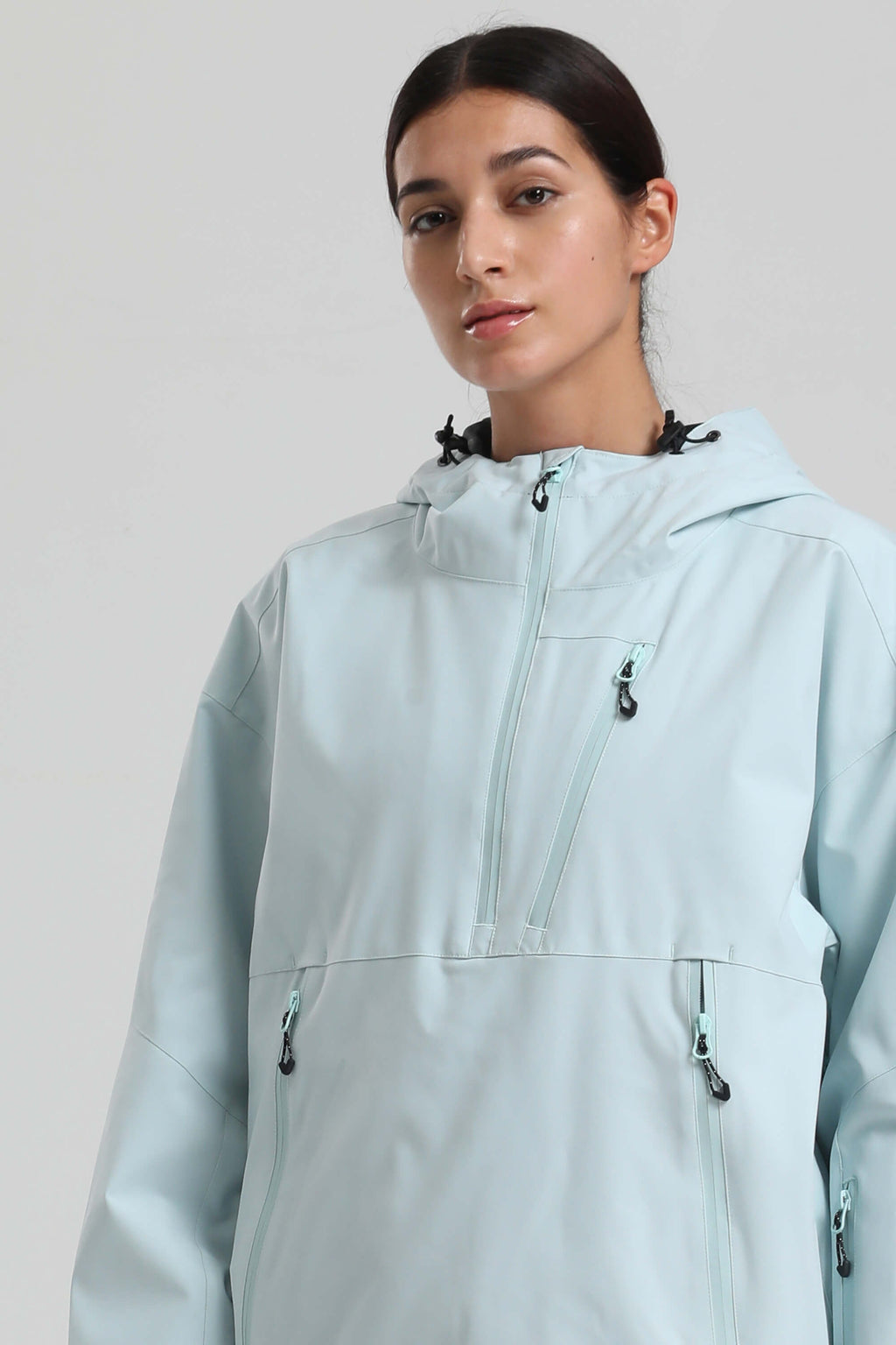 Women's Ice Blue Side-Zip Vented Ski Anorak Fully-Sealed Insulated Snow Anorak