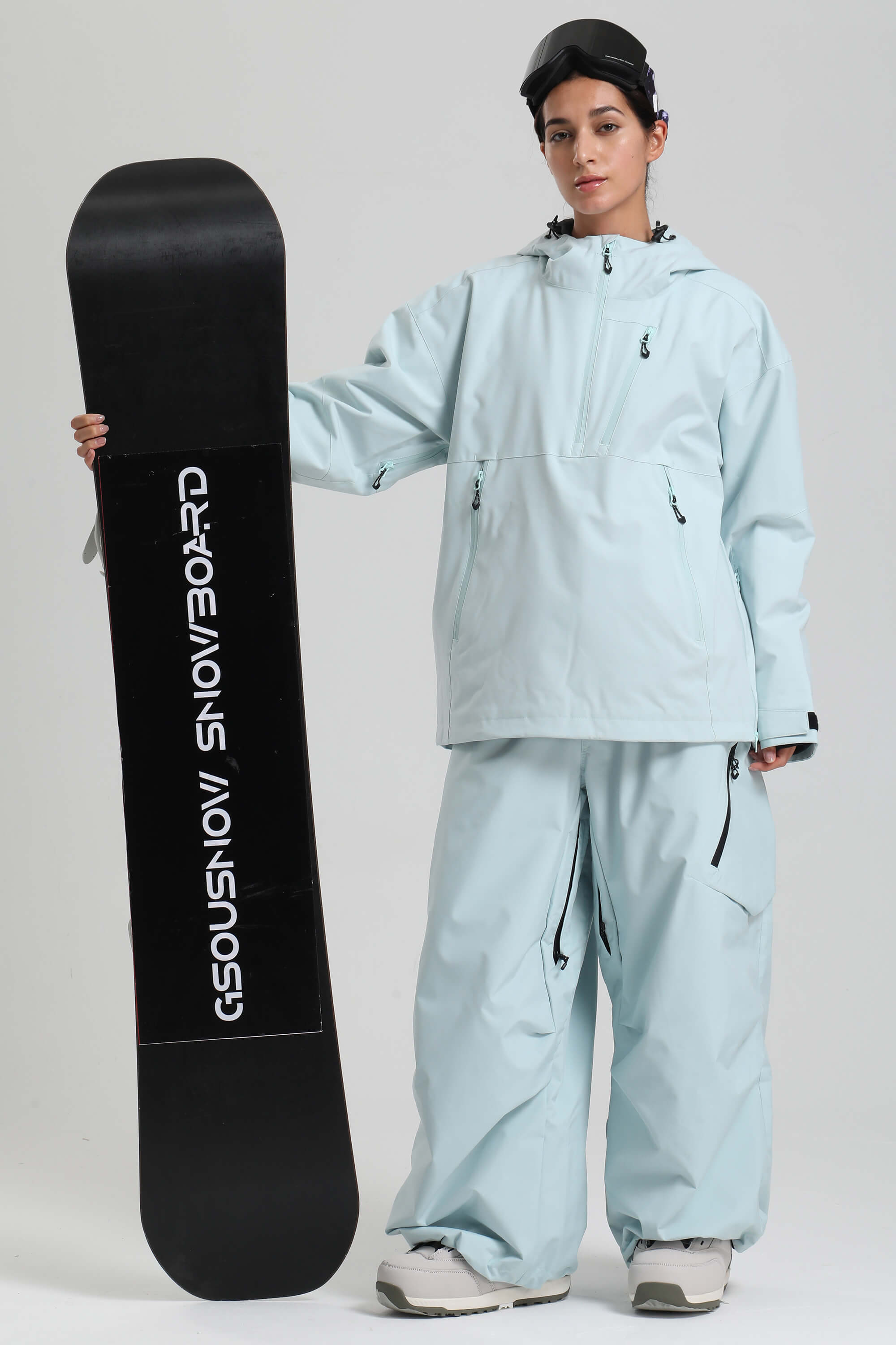 Women's Ice Blue Side-Zip Vented Ski Anorak Fully-Sealed Insulated Snow Anorak