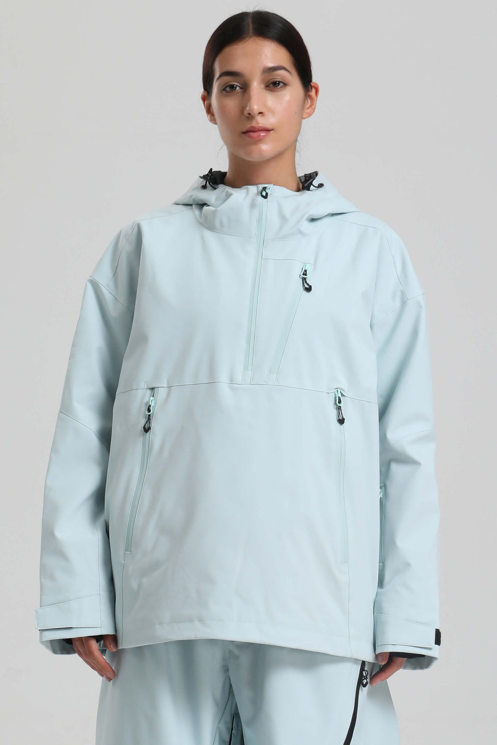 Women's Ice Blue Side-Zip Vented Ski Anorak Fully-Sealed Insulated Snow Anorak