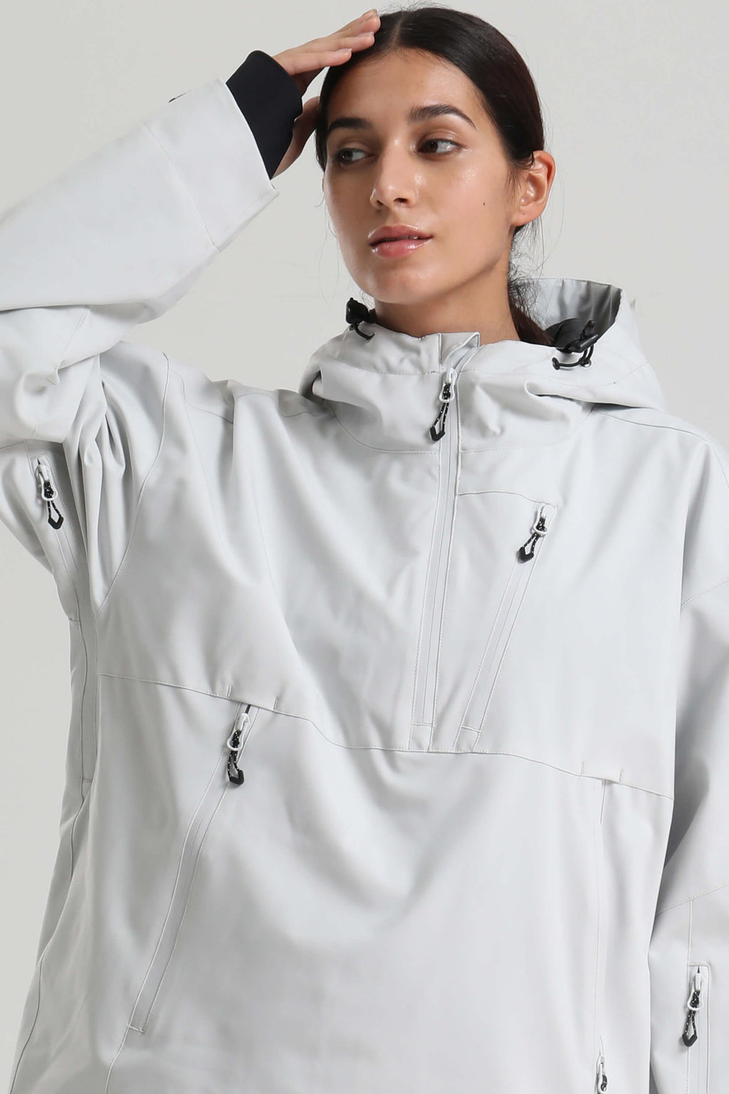Women's Light Gray Side-Zip Vented Ski Anorak Fully-Sealed Insulated Snow Anorak